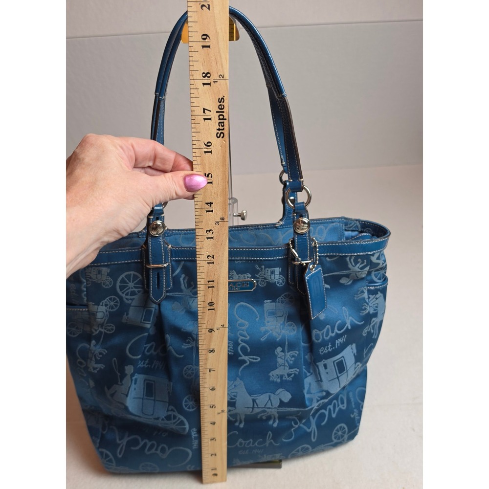 Coach Horse and Carriage Print Tote Bag Blue Jacquard Y2K Vintage F15157 - Picture 15 of 16